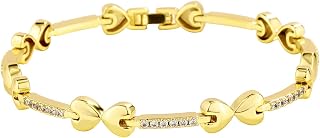 TOPGRILLZ Anklets for Women, Gold Plated Copper Heart Bow CZ, 2mm, 9 Inch