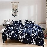 Mucalis Twin Kids Duvet Cover Floral Pattern,Boho Floral Bedding Set Twin XL,Navy Blue Botanical...