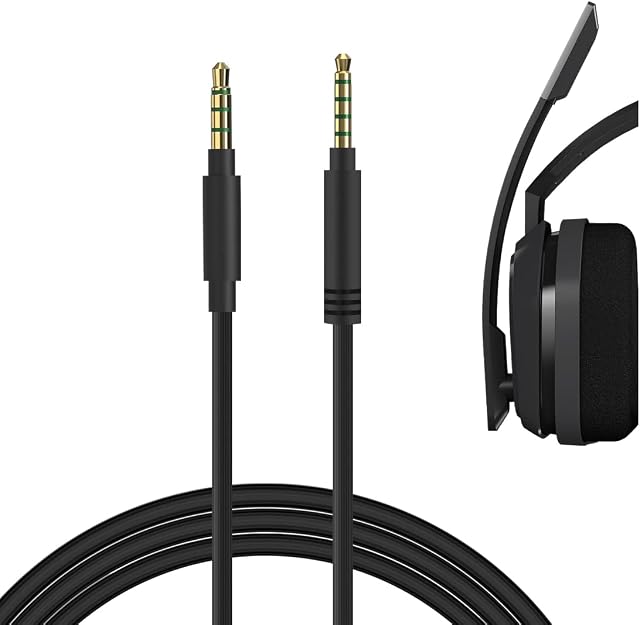 GEEKRIA QuickFit Audio Cable Compatible with Astro A40 tr, A40, A30, A10 Gen 2, A10 Gaming Headsets Cable / 5 Steps to 4 Steps, 3.5mm to 3.5mm Male AUX Replacement Cord (6 ft/1.7 m)