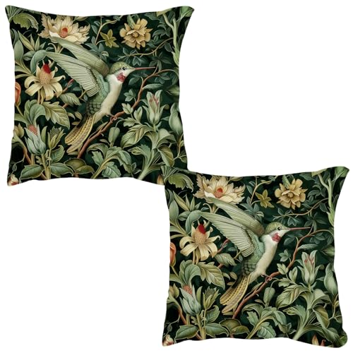 Image of Xutanek 2 Pcs Cushions Covers William Morris, Vintage Cushion Cover Double Sided Hummingbird Pattern, Decorative Pillow Case with Invisible Zipper, Cushion Case for Sofa Living Room Couch, 45 x 45 cm