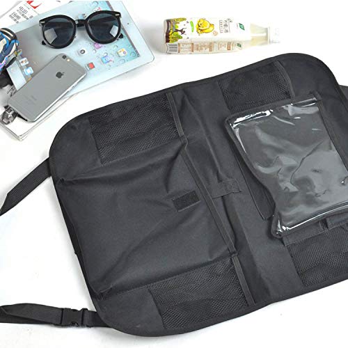 Image of Car Organizer Back Seat Travel Storage with Cup Holders & Tablet Pouch Kick Mats