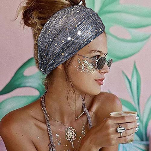 Cakure Sequins Wide Headbands African Head Wraps Boho Turban Breathable Bling Head Bands Stretchy Hair Bands Yoga Running Sport Hair Scarf Elastic Hair Accessories For Women And Girls Pack Of 3 #TOP6