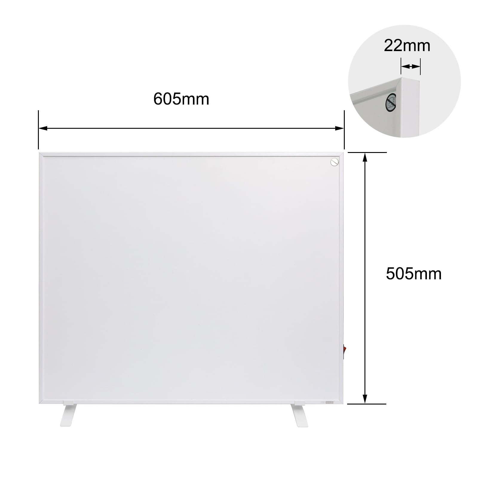 Byecold Grzejnik na podczerwień z nóżkami, 300 W, ogrzewanie ścienne na podczerwień z przełącznikiem, płyta grzewcza, panel grzewczy, energooszczędny, ochrona przed przegrzaniem, Carbon Crystal z certyfikatem RoHS, CE GS