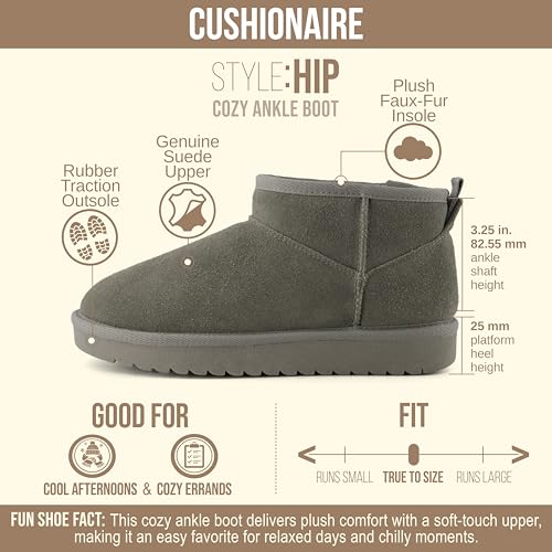 Image of CUSHIONAIRE Hip-3 Genuine Suede Leather Ankle Boots for Women - Pull On Cozy Faux Fur Boots Womens Shoes with Comfortable Memory Foam