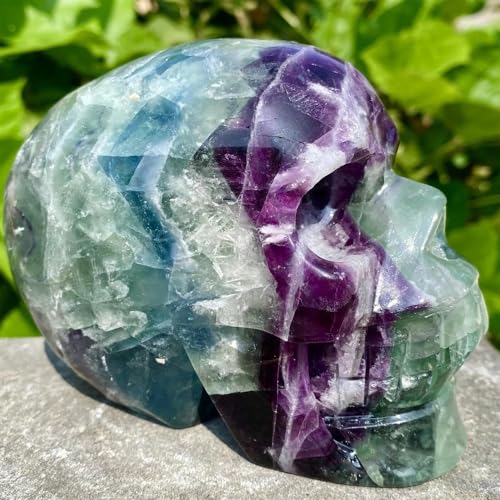 Crâne en fluorite colorée en quartz sculpté main de 500g pour collectionneur