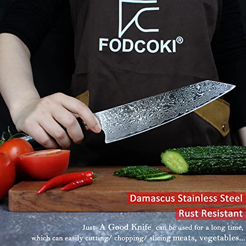 Fodcoki Damascus Chef Knife 8 Inch- Japanese Gyuto Damascus Steel Kitchen Knife- Razor Sharp For Cutting Meat Vegetable- Vg 10 Blade Core Wooden Handle #TOP1