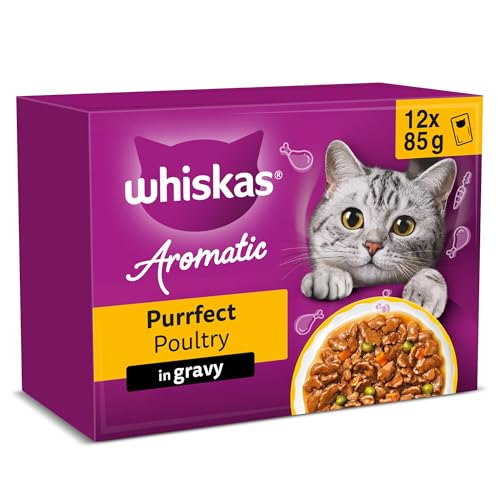 WHISKAS AROMATIC Adult Wet Cat Food in Gravy 12x85g Purrfect Poultry (Pack of 4)