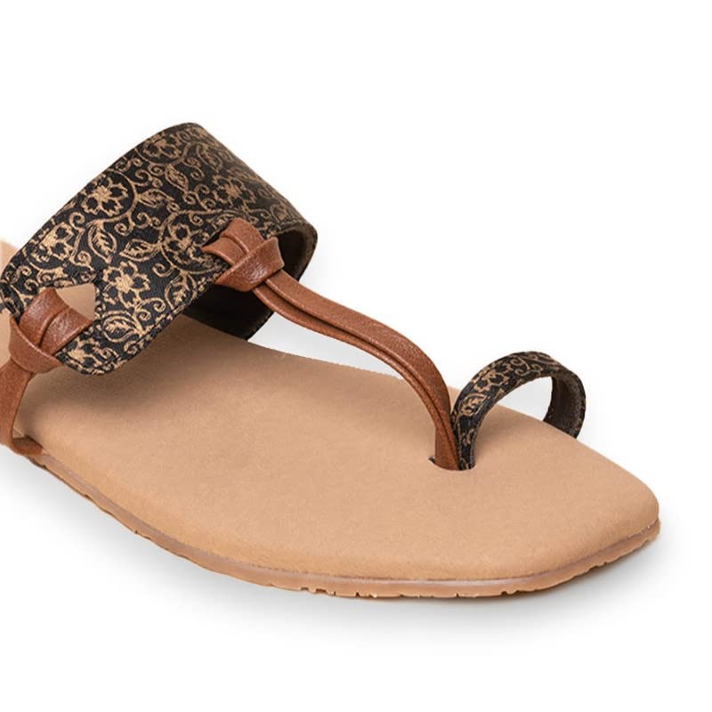 Image of ZOUK Womens Charminar Jaali Women's Chappals Black and Golden Flat Sandal