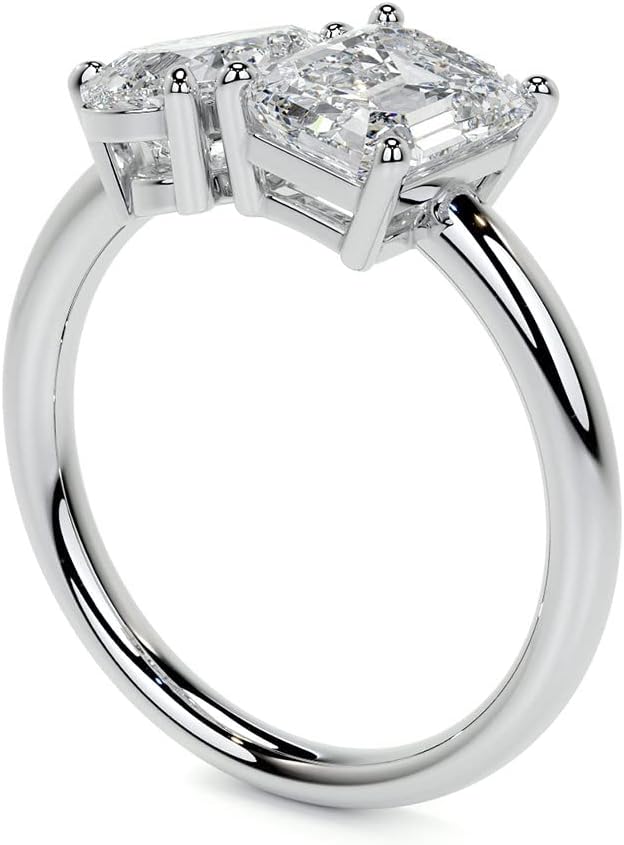 Pear & Emerald 2-Stone Moi Et Toi Design Moissanite Engagement Ring 10k 14k 18k Gold & 925 Sterling Silver Christmas Gift For Women