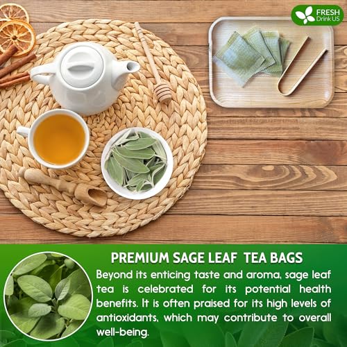 FreshDrinkUS, Premium 135 Sage Leaf Tea Bags, 100% Natural & Pure from Sage Leaves. Loose Leaf Herbal Tea. Made with Natural Material Tea Bags. No Sugar, No Caffeine, No Gluten, Vegan.
