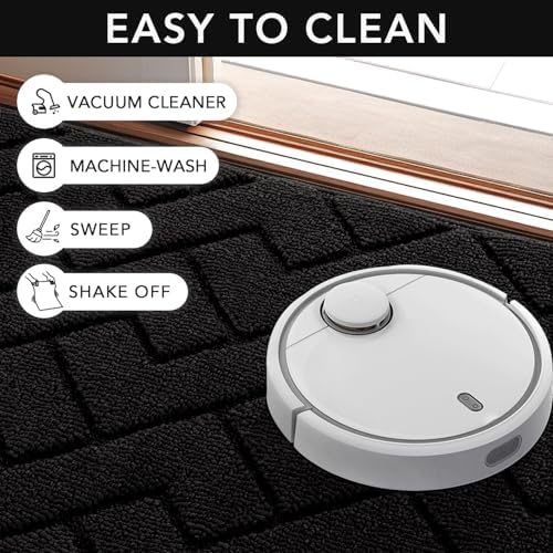 hicorfe Indoor Door Mat,20"x32"Non Slip Door Mats,Front Back Doormat Rubber Backing,Absorbent Resist Dirt Floor Mats Low-Profile Entrance Rug Washable Inside Entryway(Black) - 2