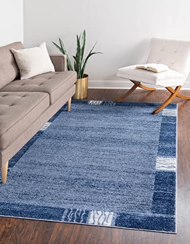 Image of Unique Loom Del Mar Collection Area Rug- Transitional Inspired with Modern Contemporary Design(4' 1 x 6' 1 Rectanglar, Navy Blue / Ivory)