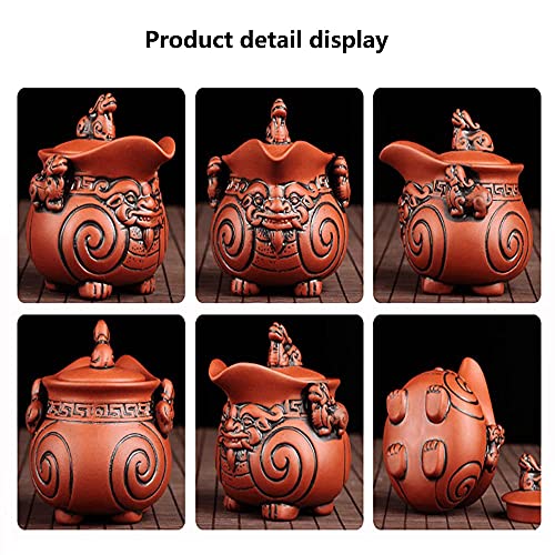 Handmade Ceramic Teapot Set, Chinese Pixiu Teapot and Teacup Set, Zisha Kung Fu Porcelain Teapot, Purple Clay Tea Sets (red)