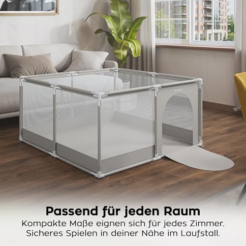 Tulano Cozy 20 Laufstall Baby 130x130 cm mit Boden – Spielgitter für Babys 6 bis 36 Monate – Tragbar Innen Außen – Faltbar – Netzwände – Metallrahmen – Kinderschutz – Reisegitter – Laufgitter – Grau