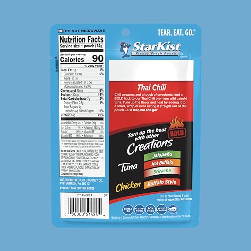 Image of StarKist Tuna Creations BOLD Thai Chili Style Pouch (2.6 oz - 24 Pack) Wild Caught, High Protein Shelf Stable Seafood, Gluten Free, Soy Free, No Draining, Ready to Eat for Salads and Sandwiches