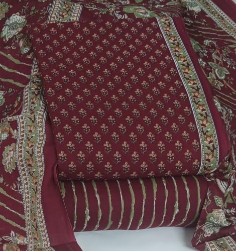 Image of DRAVINAM Trends Women's Premium Cambric Cotton Jaipuri Printed Unstitched Salwar Suit Dress Material with Mulmul Cotton Dupatta