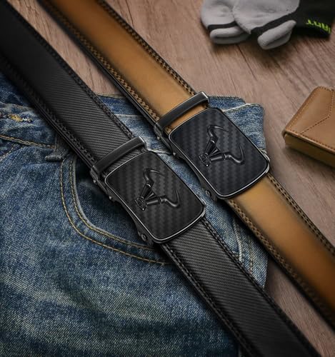 Image of BULLIANT Men belt 2Pack,Leather Ratchet Belt for Gift Men Dress Casual Jeans 1 3 /8 inch,Cut for Fit