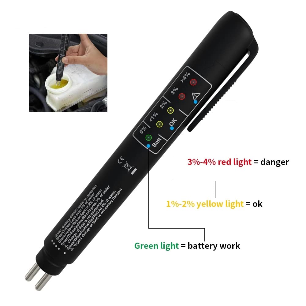 DollaTek Tester del liquido dei freni Test del liquido con 5 indicatori LED Penna per test della qualità dell'olio Strumenti diagnostici per auto auto Tester del liquido dei freni