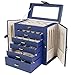 AKOZLIN Large Jewelry Box Organizer Functional with Big Mirror, Leather Jewelry Storage Case for Women Girls Ring Necklace Earring Bracelet Holder Organizer Blue