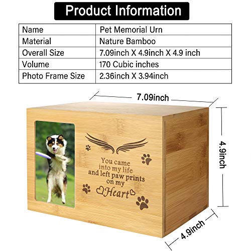 BAMTALK Pet Memorial Urn for Ashes, Cat or Dog Memory Box, Pet Memorial Keepsake, Pet Cremation Urn with Photo Frame, Wooden Nature Bamboo Urn for Pet Lovers (Natural Color) - Thumbnail 2