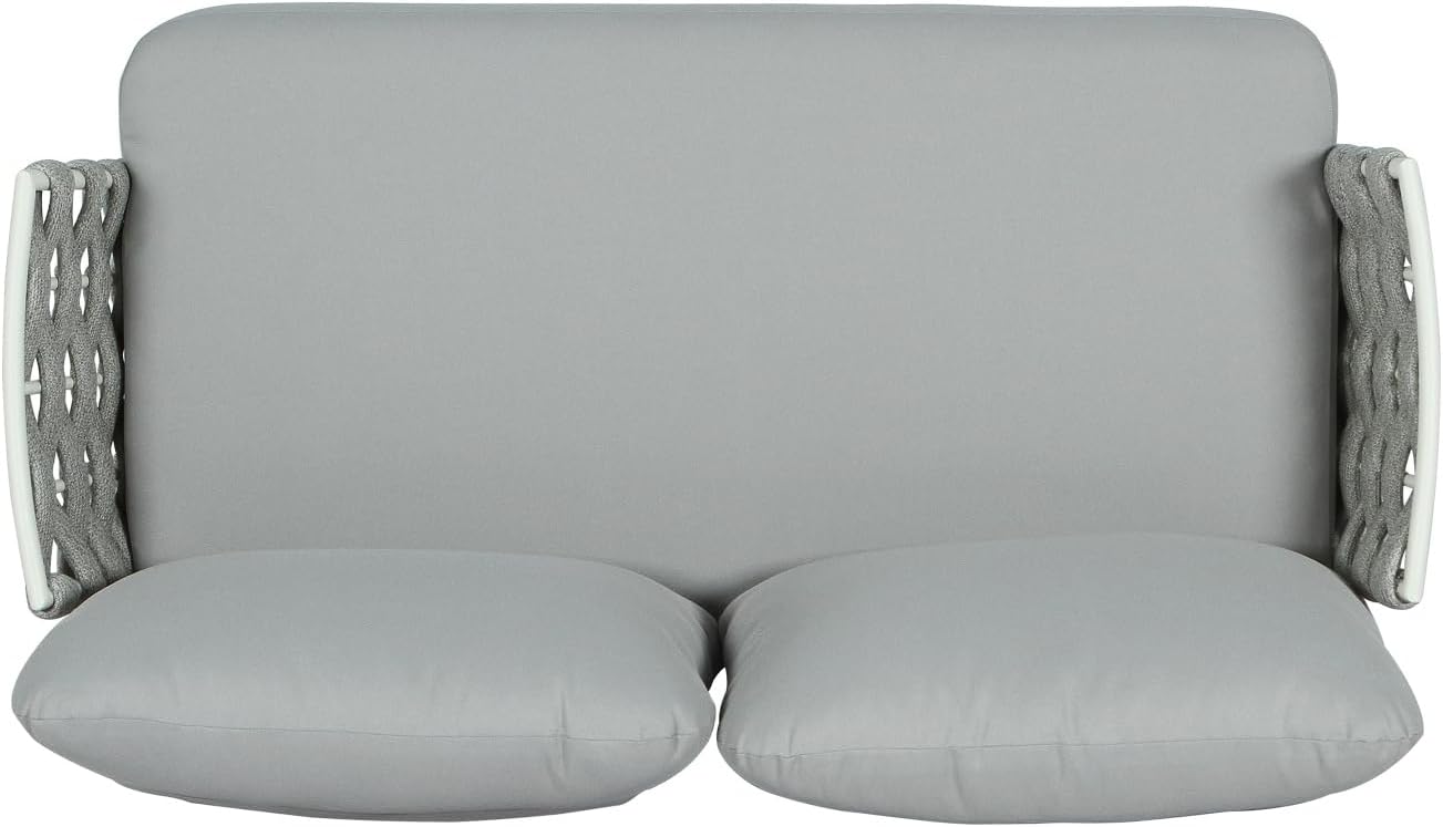 Steel Loveseat and Table Off White+Grey Ergonomic Coastal Patio Set Outdoor Living Weather-Resistant Design