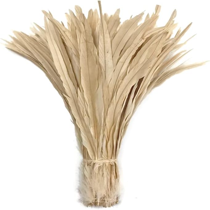 2.5 Inch Strip - 14-16" Ivory Strung Natural Bleach Coque Tails Feathers Craft Supply | Moonlight Feather