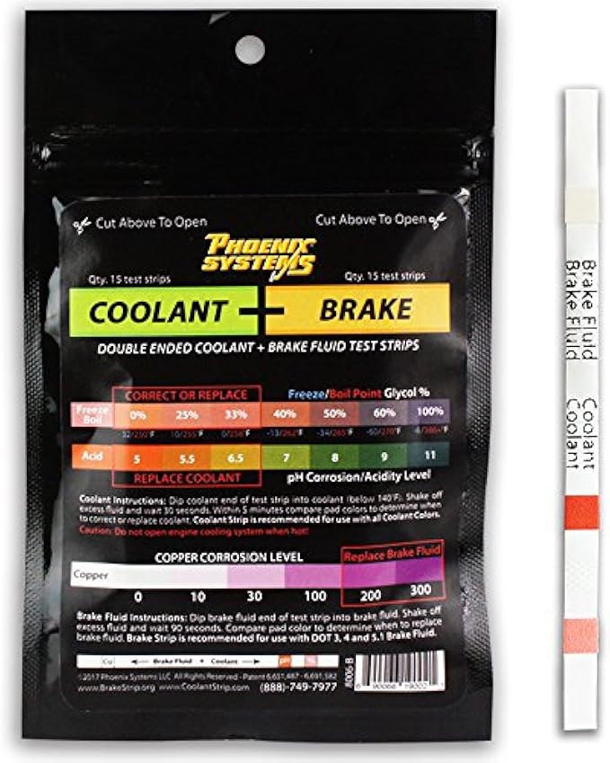 Phoenix Systems 8006-B Double-Ended Brake Fluid + Coolant Test Strips (15 foil wrapped test strips), 1 Pack