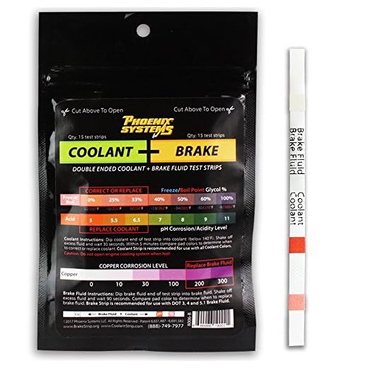 Phoenix Systems 8006-B Double-Ended Brake Fluid + Coolant Test Strips (15 foil wrapped test strips), 1 Pack