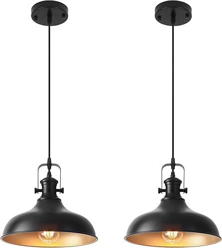 Miniatura 11 de Paquete de 3 luces colgantes negras para isla de cocina, 11.41 pulgadas, lámpara colgante de granja, lámpara colgante industrial, luces de isla para