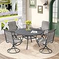 DIFY 5 Pieces Outdoor Patio Dining Set, 4 Grey Textilene Swivel Dining Chairs and 40.6" Grey Round Dining Table, Metal Outdoor Table and Chairs for Lawn Garden Backyard Deck