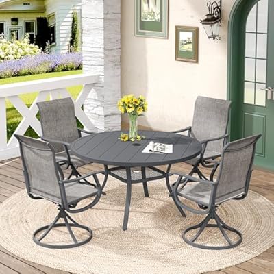 DIFY 5 Pieces Outdoor Patio Dining Set, 4 Grey Textilene Swivel Dining Chairs and 40.6" Grey Round Dining Table, Metal Outdoor Table and Chairs for Lawn Garden Backyard Deck