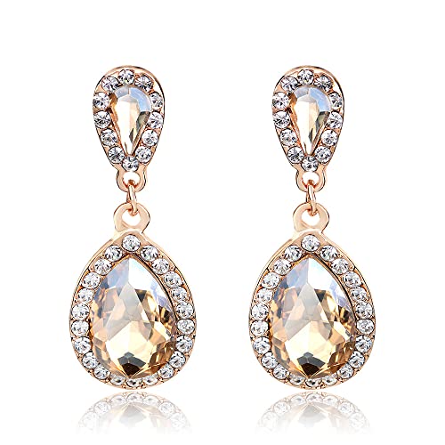JWICOS Champagne Women Pear Shape Crystal Teardrop Earrings for Brides and Bridesmaids Wedding Trendy Unique Vintage Earrings for Prom or Party