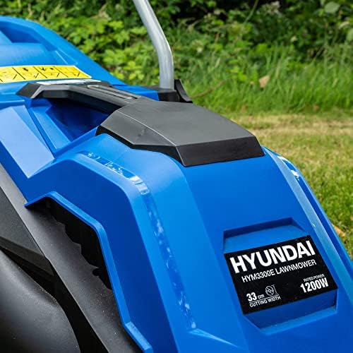 Hyundai 13" 33cm 1200w Corded Electric Lawnmower 230v / 240v lightweight with Roller Mulching, 3 cutting heights, 30L grass bag, Foldable handles, 3 Year Warranty
