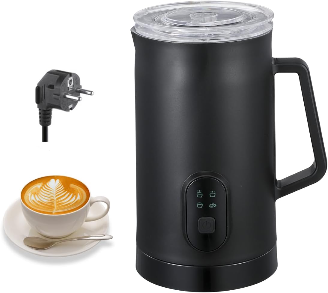 4 IN 1 Electric Milk Frother, Automatic Hot & Cold Milk Foamer, 19.6oz/580ml Large Capacity for Latte Coffee Hot Chocolates Cappuccino (Black, 220V EU PLUG)