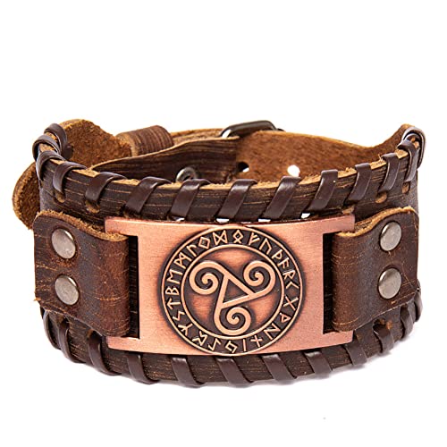 Bracelet en cuir véritable marron symbole viking cadeau idéal homme
