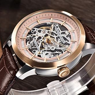 Pagani Design Automatic Mens Watches Skeleton Mechanical Wrist Watch For Men Waterproof Genuine Leather Watchband Luxury Self-Winding Stainless Steel Analog Watch For Men Collection (Brown Gold 1638)