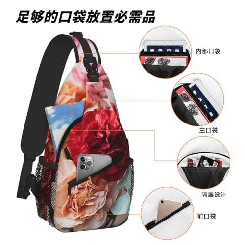 Bolso Sling para Hombre y Mujer Color Negro con Flores miniatura 6