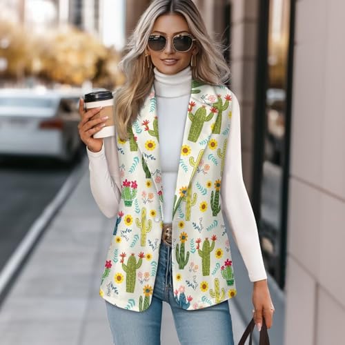 Women Casual Suit Vest Loose 1 Button Waistcoat Sleeveless Dressy Blazer Jacket Tank Tops Plus Size S-5XL3