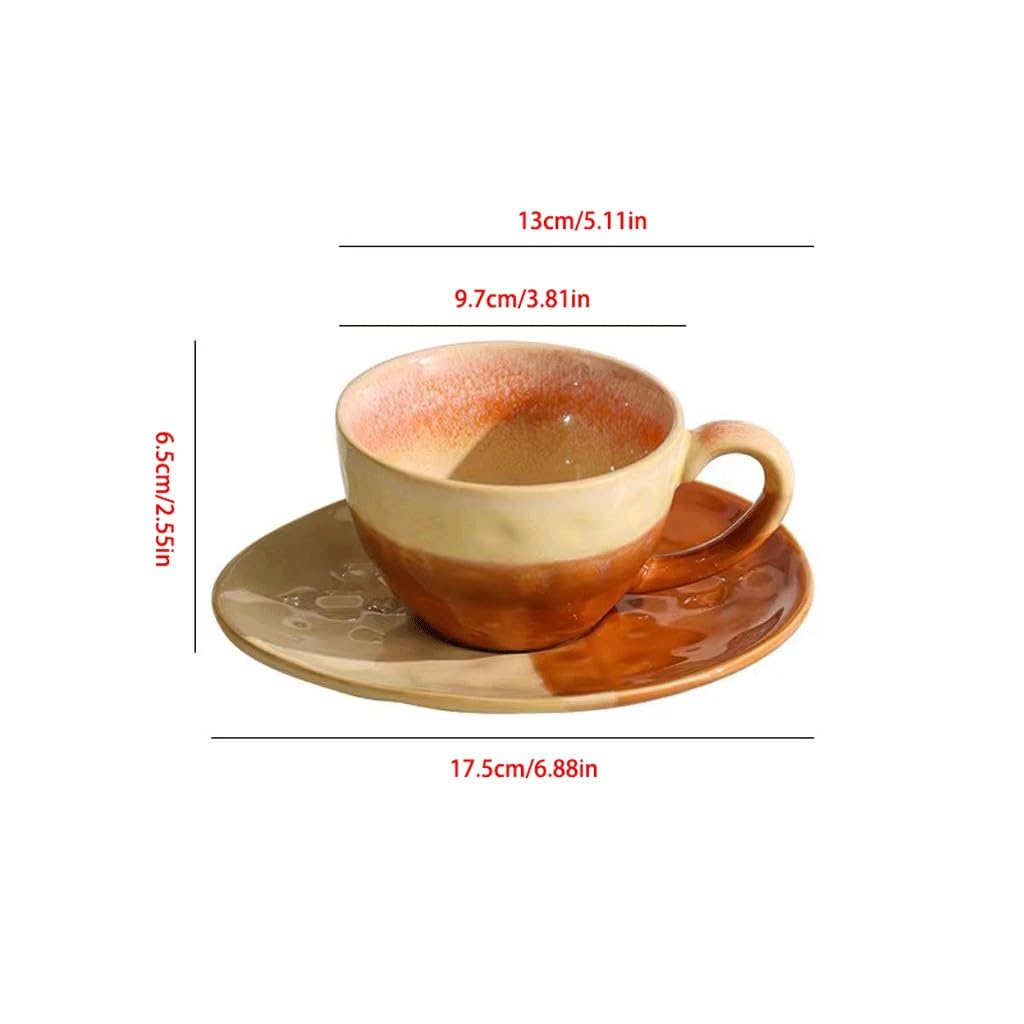 ULTRAWAVE Kubki retro ceramiczny kubek do kawy latte art z tacą popołudniowa herbata filiżanka do kawy i spodek zestaw kubek do kawy (A)