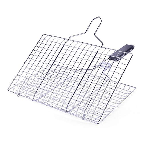 ZHHWYP Grilling Basket,Portable BBQ Fish Grilling Basket Grates,with Detachable Wooden Handle,BBQ Barbecue Grill Basket for Fish Vegetable Steak Shrimp,49 X 236 X 1.8Cm