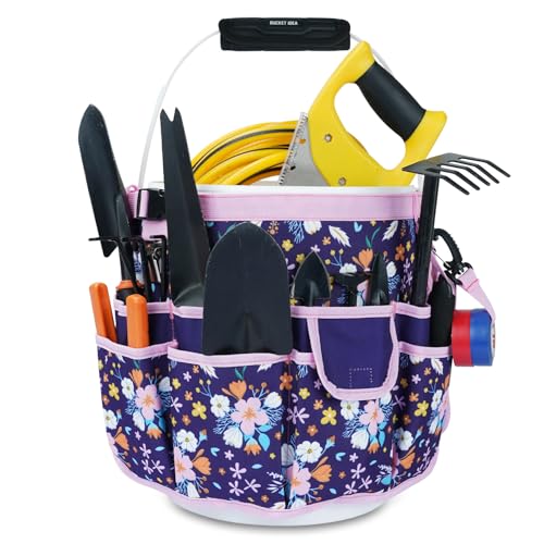 MELOTOUGH Bucket Caddy Organizer Bucket Tool Organizer for Garden Tools Fit 3.5 to 5 Gallon Bucket (Purple Flower)