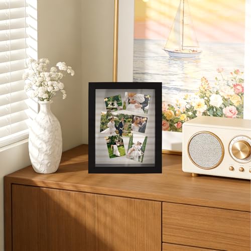Image of Shadow Box Frame 8x10, Shadowbox Display Case Picture Frame with Linen Back and Removable Shelves, Wooden Memory Box for Wedding Bouquet, Pet Memorial, Medals