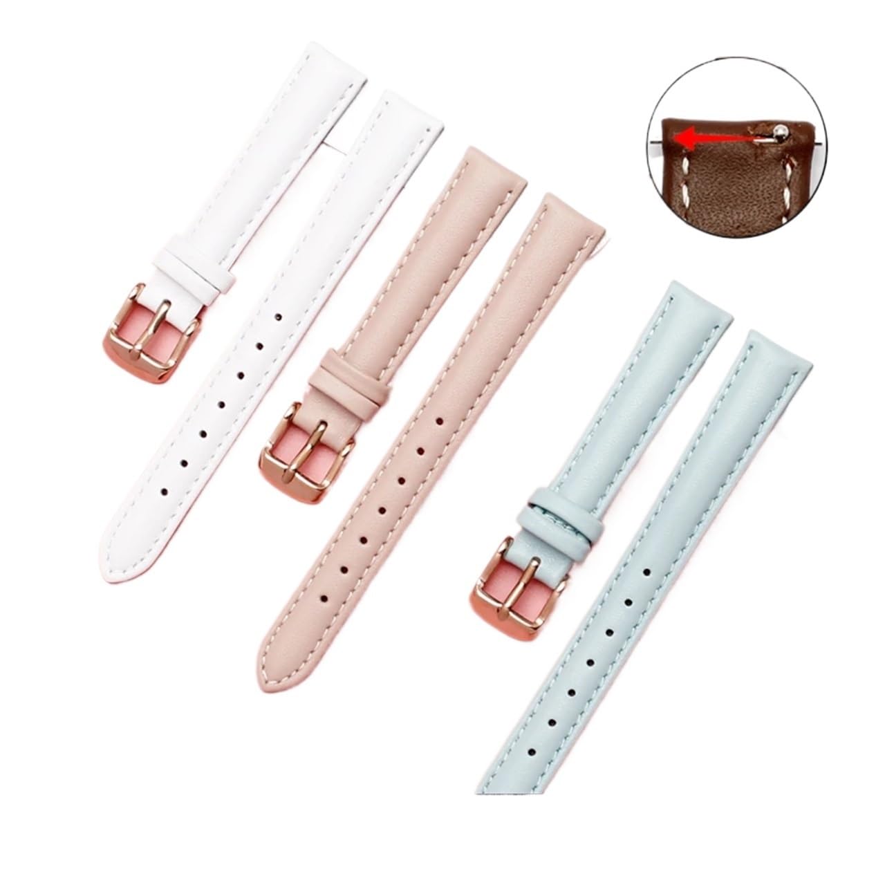 Bracelet de montre en cuir compatible avec Casio Citizen Fossil Bracelet de montre uni Folli Bracelet for femme Bleu Rose Marron 14 mm 16 mm 18 mm 20 mm