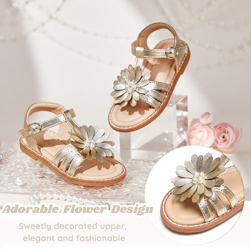 Image of Flaryzone Girls Sandals Open Toe Summer Flats Dress Sandals Shoes Toddler /Little Kid
