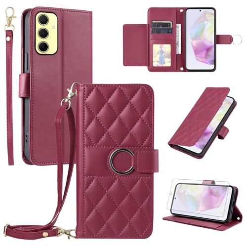 Protection Samsung Galaxy A35 5G étui portefeuille cuir rouge pliable A355G