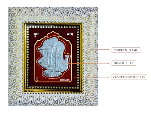 Image of 999 Silver Radha Krishna Wall Mount Rectangular Frame - Pure Silver Sheet with Purity Certificate | Pooja Room, Home & Office Decor | Wedding, Anniversary & Corporate Gift | Handcrafted Wall Art - 1 Unit (21 x 19 CM / 8.25 x 7.5 Inch)
