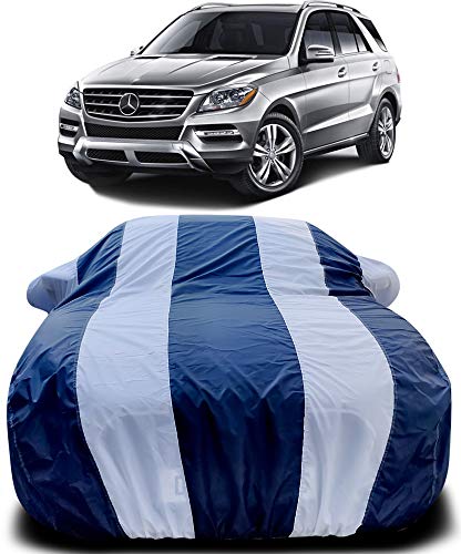 Image of PURPLEHEART Car Body Cover Compatible with Mercedes Benz ML350 with Mirror Pocket Triple Stitched Bottom Elastic Water Resistant UV Protection & Dustproof Car Cover-Blue & White