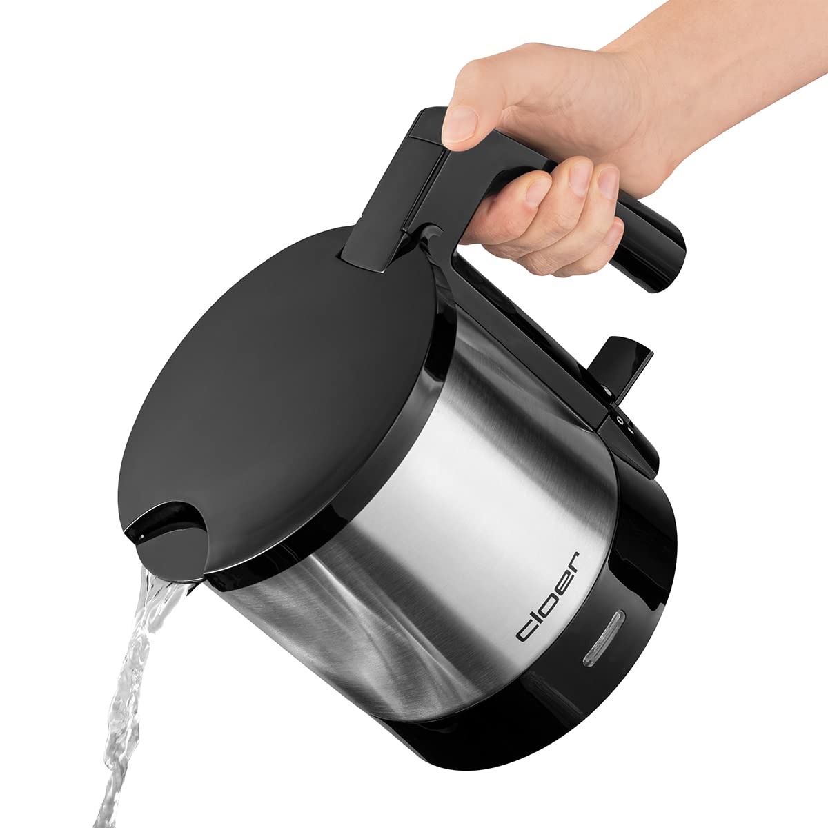 Cloer 4720 Bollitore Elettrico da 1 litro, 2000 W, indicatore del livello dell'acqua interno, protezione contro il surriscaldamento e il funzionamento a secco, nero