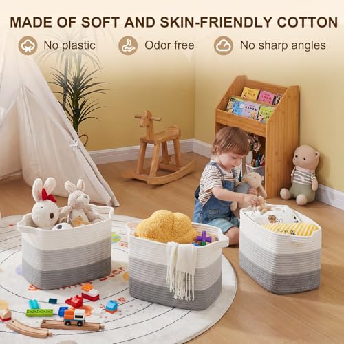 Image of OIAHOMY Cotton Rope Storage Baskets for Organizing Gradient Gray 3-Pack