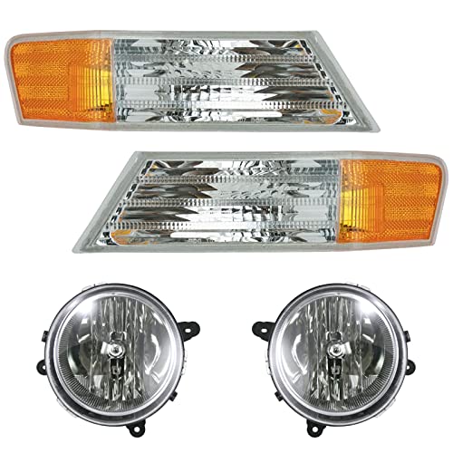 TRQ 4 Piece Driver & Passenger Side Headlight Corner Light Assembly Set Compatible with 2007-2017 Jeep Patriot Without Automatic Leveling Headlights CH2502176 CH2503176 CH2526102 CH2527102